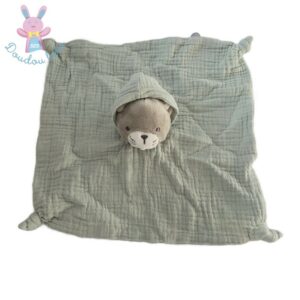 Doudou plat Chat gris lange vert capuche OBAIBI