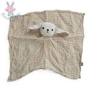 Doudou plat Lapin lange vichy beige blanc BOUT’CHOU MONOPRIX