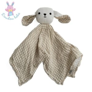 Doudou plat Lapin lange vichy beige blanc BOUT’CHOU MONOPRIX
