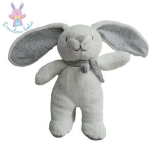 Doudou Lapin blanc gris écharpe POMMETTE