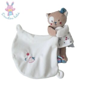 Doudou Chat beige blanc cerises mouchoir SUCRE D’ORGE