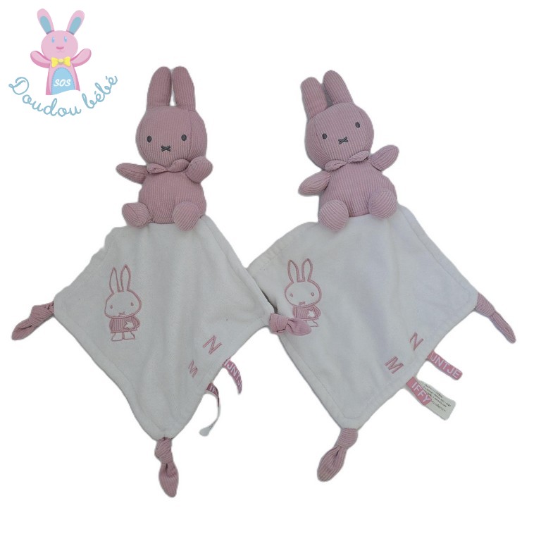 Lot de 2 doudous plat Lapin Miffy rose blanc NIJNTJE