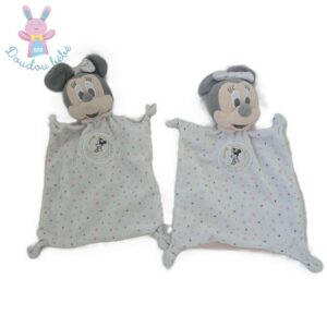 Lot 2 doudou plat Souris Minnie rose blanc gris étoiles DISNEY SIMBA