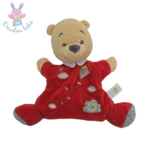 Doudou Winnie l&rsquo;Ourson marionnette rouge nuages cerf volant DISNEY