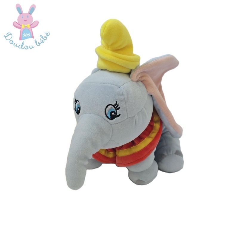 Doudou Dumbo gris colerette orange cirque DISNEY DISNEYLAND