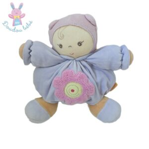 Doudou Poupée boule beige mauve fleur rose 22 cm KALOO