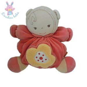 Doudou Poupée boule beige orange fleur saumon 22 cm KALOO