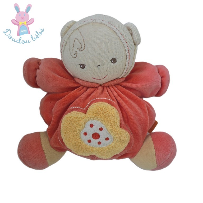 Doudou Poupée boule beige orange fleur saumon 22 cm KALOO