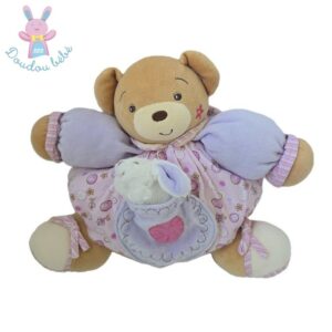 Doudou Ours boule rose mauve beige poche lapin KALOO