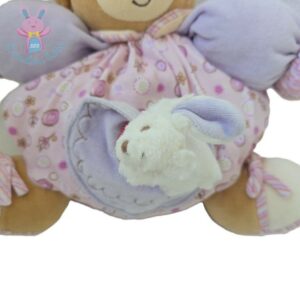 Doudou Ours boule rose mauve beige poche lapin KALOO