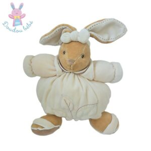 Doudou Lapin boule beige crème feuilles 23 cm KALOO
