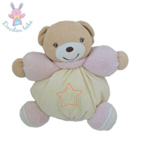 Doudou Ours boule rose beige écru étoiles 17 cm KALOO
