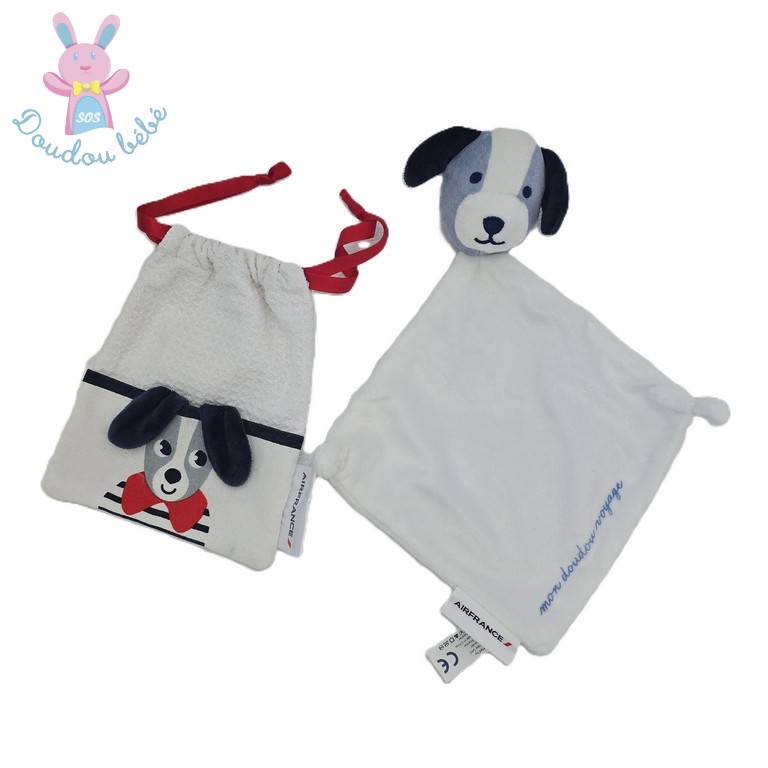 Doudou plat Chien blanc bleu + sac AIR FRANCE