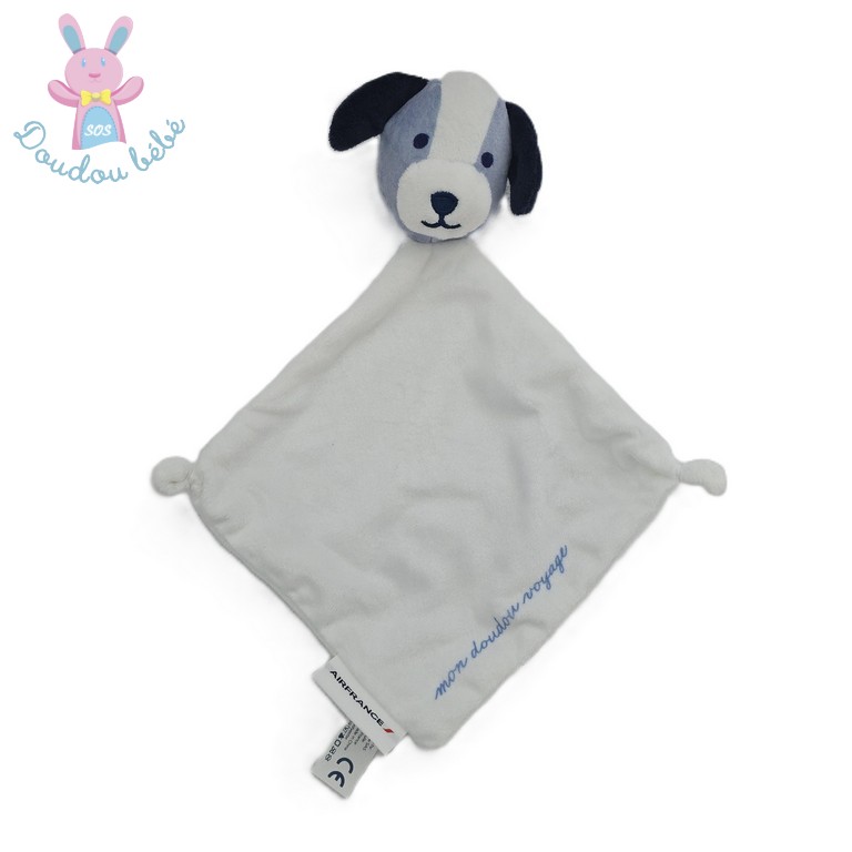 Doudou plat Chien blanc bleu + sac AIR FRANCE