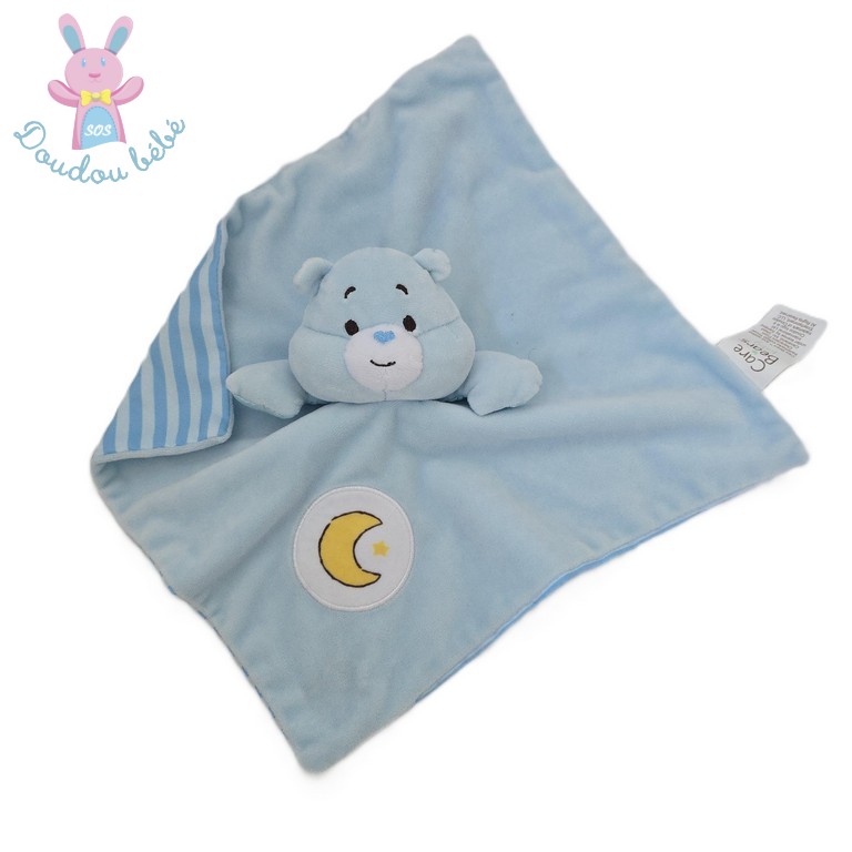 Doudou plat Bisounours bleu rayé lune CARE BEARS