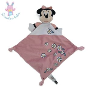 Doudou plat Souris Minnie rose blanc fleurs marguerites DISNEY