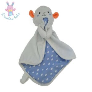 Doudou Mouton plat blanc bleu mouchoir pois AUCHAN