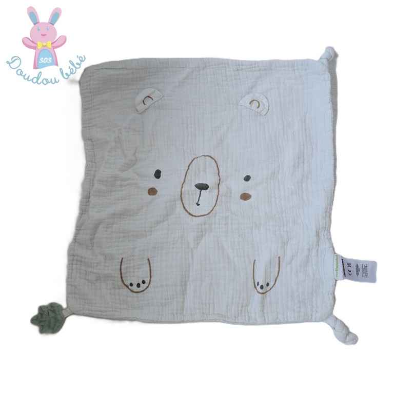 Doudou plat Ours lange carré blanc marron VERTBAUDET