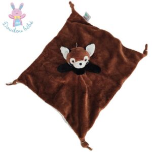Doudou plat Panda roux marron noir dessous étoiles PETJES WORLD