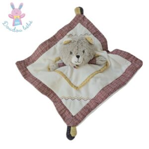 Doudou plat Ours gris blanc jaune rouge SAUTHON