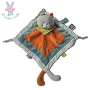 Doudou plat Chat bleu orange gris étoiles TROIS KILOS SEPT