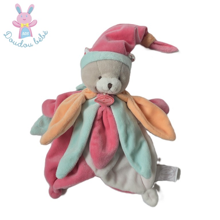 Marionnette Ours collector pétales mauve framboise DOUDOU ET COMPAGNIE