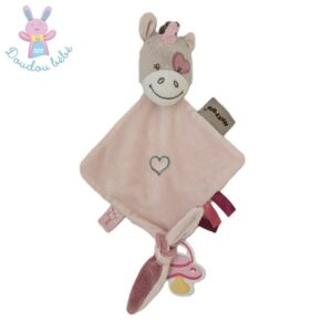 Mini doudou Licorne Jade plat rose beige cœur NATTOU