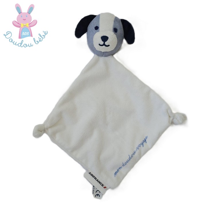 Doudou plat Chien blanc bleu AIR FRANCE