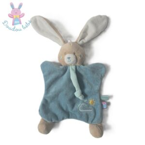 Doudou plat Lapin bleu beige nuage soleil SUCRE D&rsquo;ORGE
