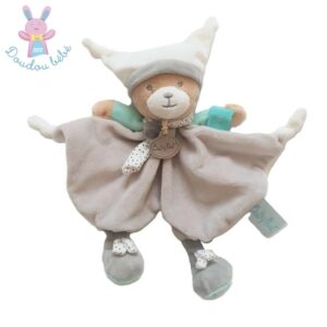 Doudou plat Ours Polochon gris beige bleu bonnet BABY NAT
