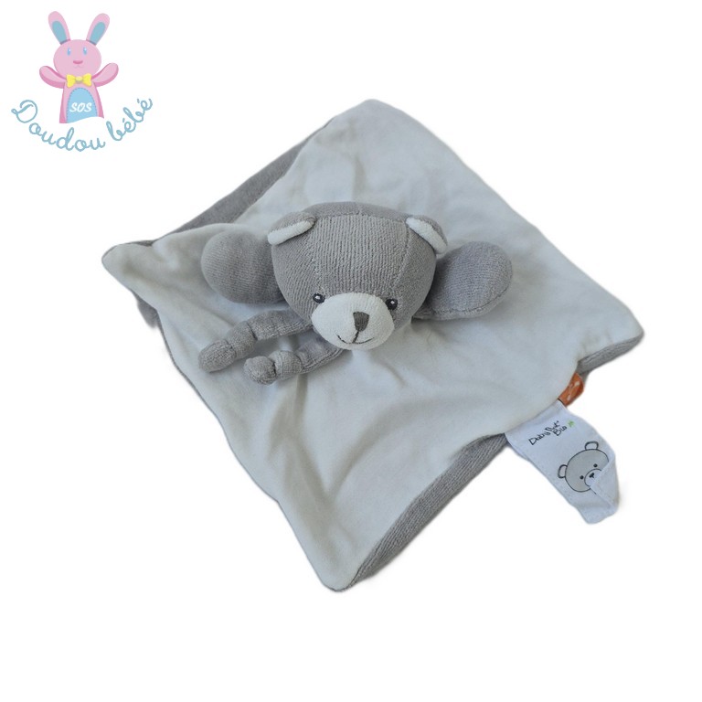 Doudou plat Ours Bio gris blanc BABY NAT