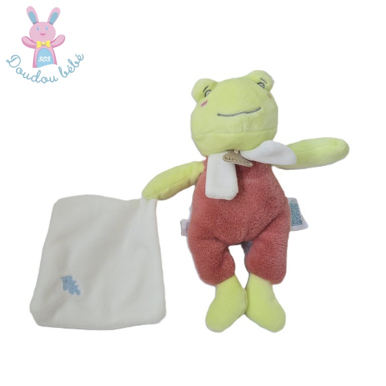 Doudou Grenouille verte marron mouchoir blanc BABY NAT