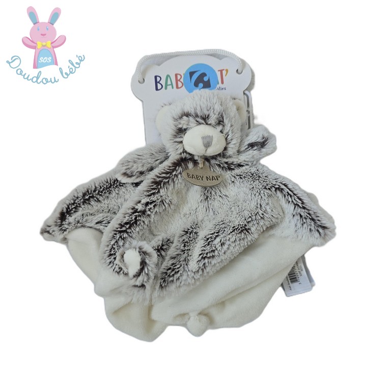 Doudou plat Ours gris chiné blanc Les Flocons BABY NAT