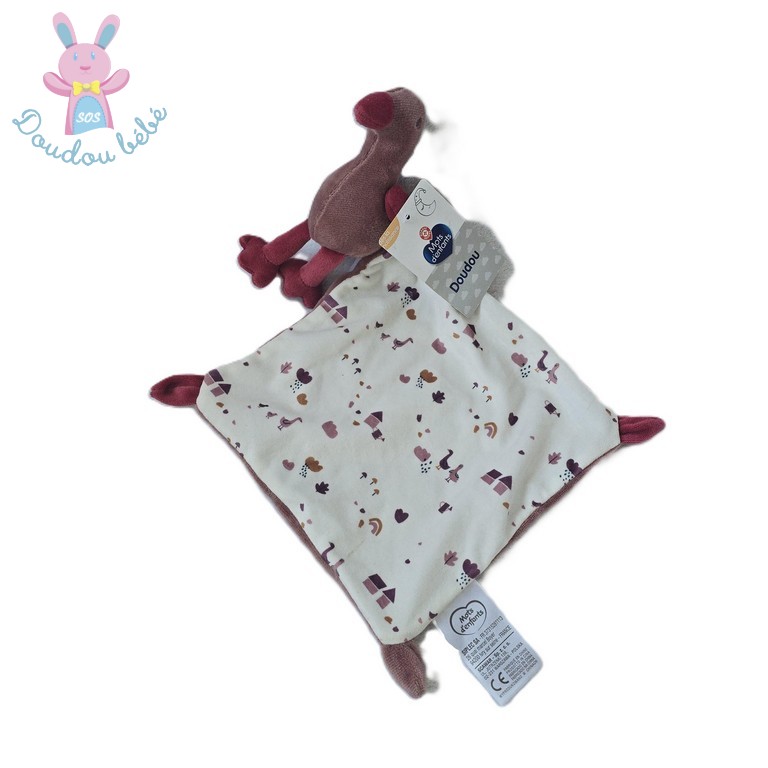 Doudou Oiseau prune bordeaux blanc mouchoir MOTS D'ENFANTS
