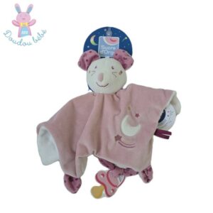 Doudou plat Souris Magidoux rose blanc lune étoiles SUCRE D’ORGE