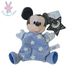 Doudou Souris Mickey marionnette bleu blanc étoiles DISNEY
