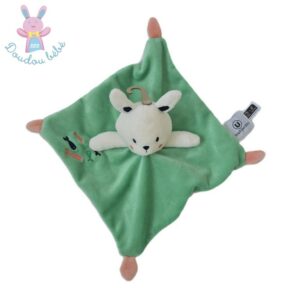 Doudou plat Lapin vert blanc poissons U TOUT PETITS