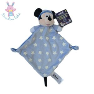 Doudou plat Souris Mickey bleu blanc étoiles luminescent DISNEY