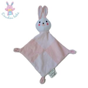 Doudou plat Lapin rose blanc rayé MES PETITS CAILLOUX