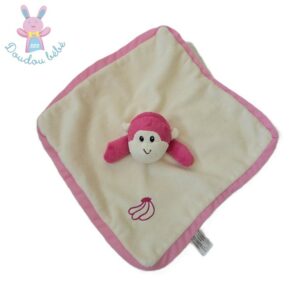Doudou plat Singe rose blanc grelot ZEEMAN