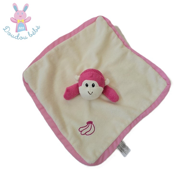 Doudou plat Singe rose blanc grelot ZEEMAN