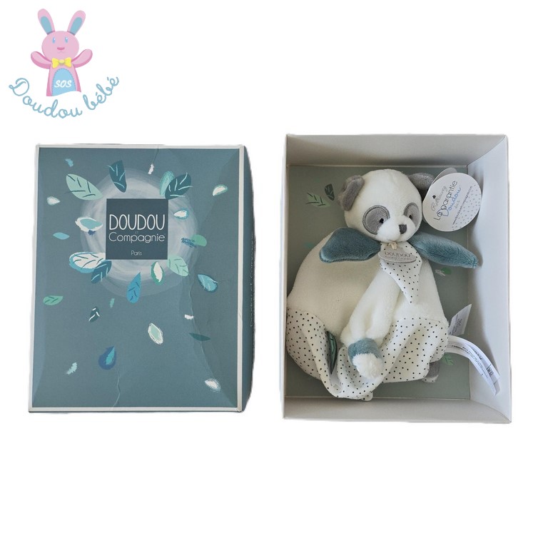 Doudou plat Panda Méli Mélo blanc gris bleu DOUDOU ET COMPAGNIE