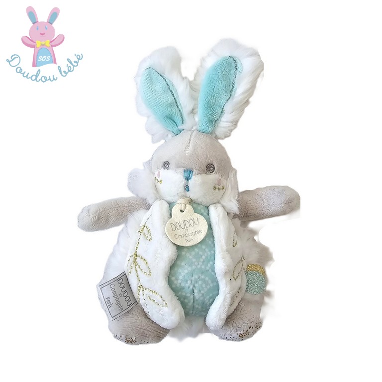 Doudou Lapin de sucre bleu blanc 12 cm DOUDOU ET COMPAGNIE