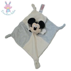 Doudou plat Mickey bleu écru pois attache tétine DISNEY PRIMARK