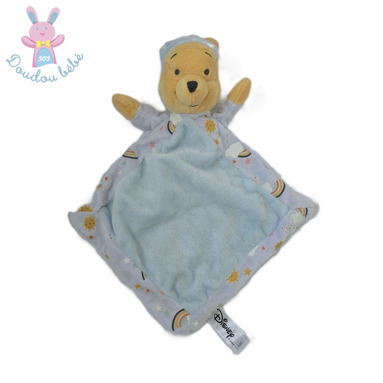 Doudou plat Winnie l'ourson bleu mauve arc en ciel DISNEY