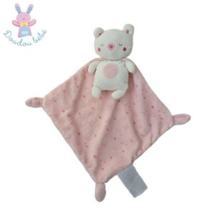 Doudou Ours rose blanc avec cape MOTS D’ENFANTS