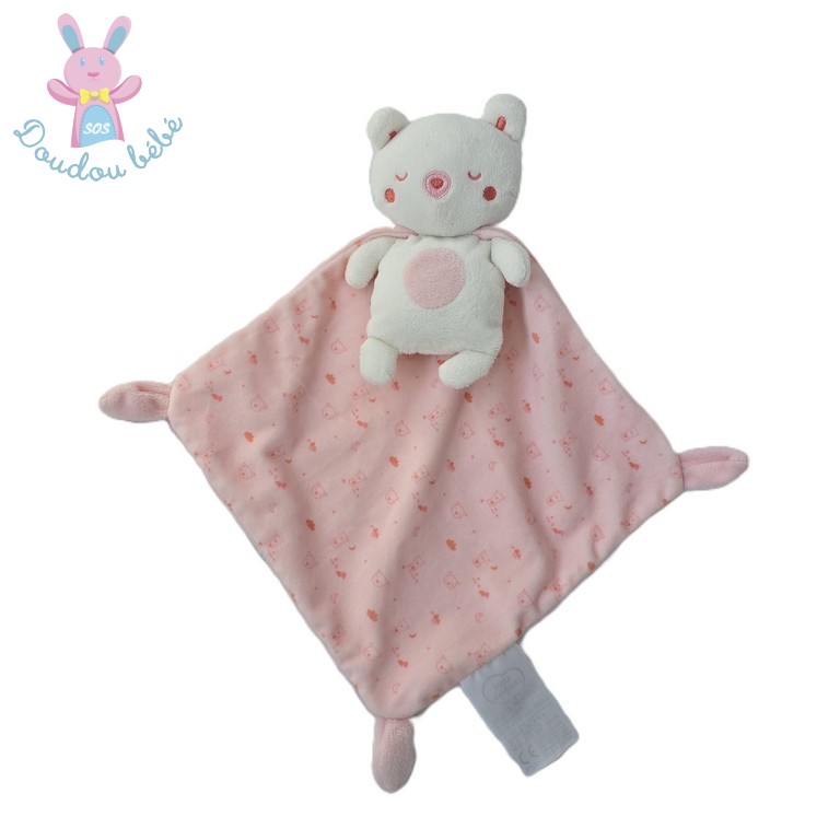 Doudou Ours rose blanc avec cape MOTS D'ENFANTS