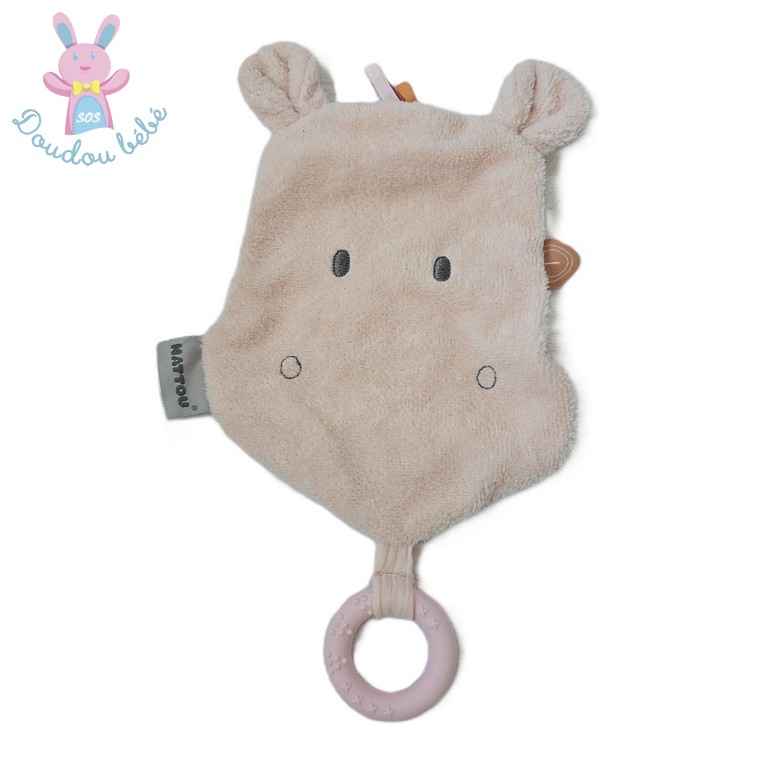 Doudou plat Hippopotame Bonnie et Susie rose dentition NATTOU