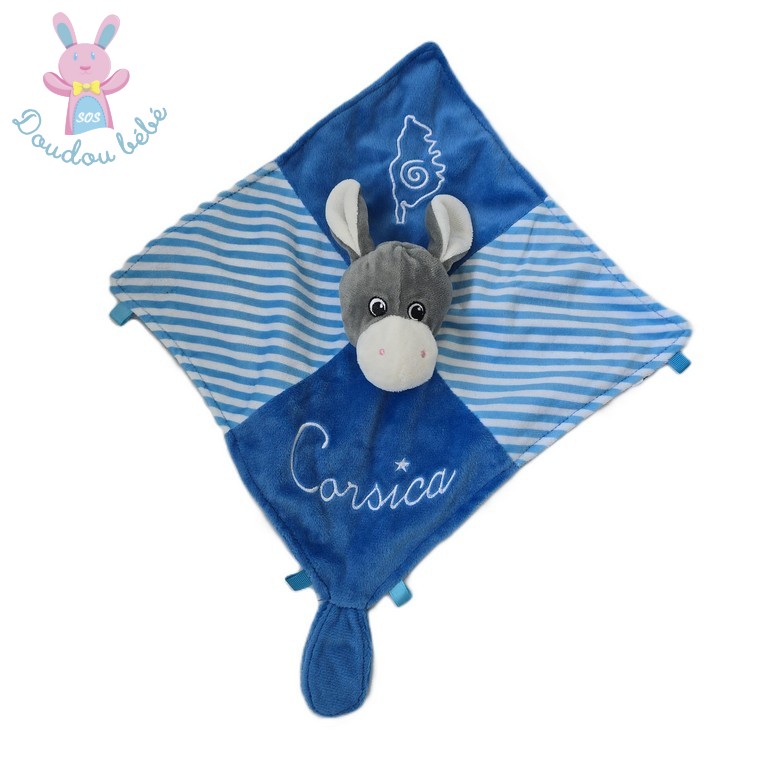 Doudou Ane plat gris bleu blanc rayé CORSICA