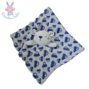 Doudou plat Ours polaire bleu imprimé voitures JAINCO